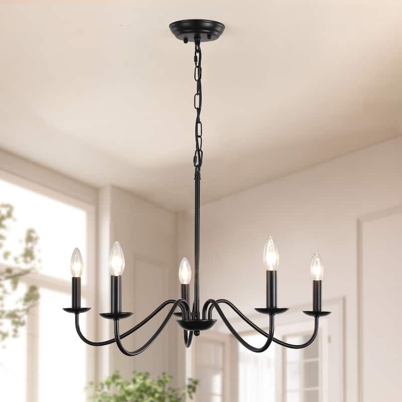 5-Light Rustic Farmhouse Candle Chandelier for Bedroom, Kitchen, Living Room and Foyer - Black
