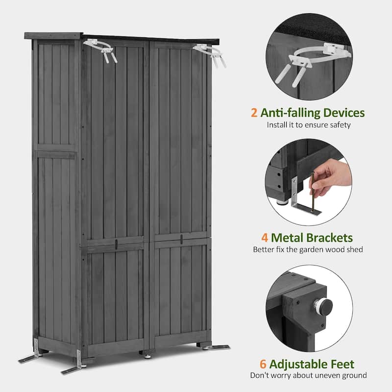 MCombo 63 inch Tall Outdoor Storage Tool Cabinet Shed with Lock for Yard (34.3" L x 18.3" W x 63" H), Wooden 0870