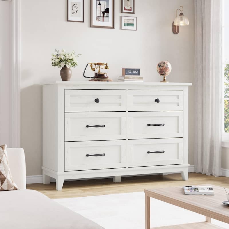 6 Drawer Dresser for Bedroom, 47" Wide Wooden Storage Chest, Freestanding Closet Organizer