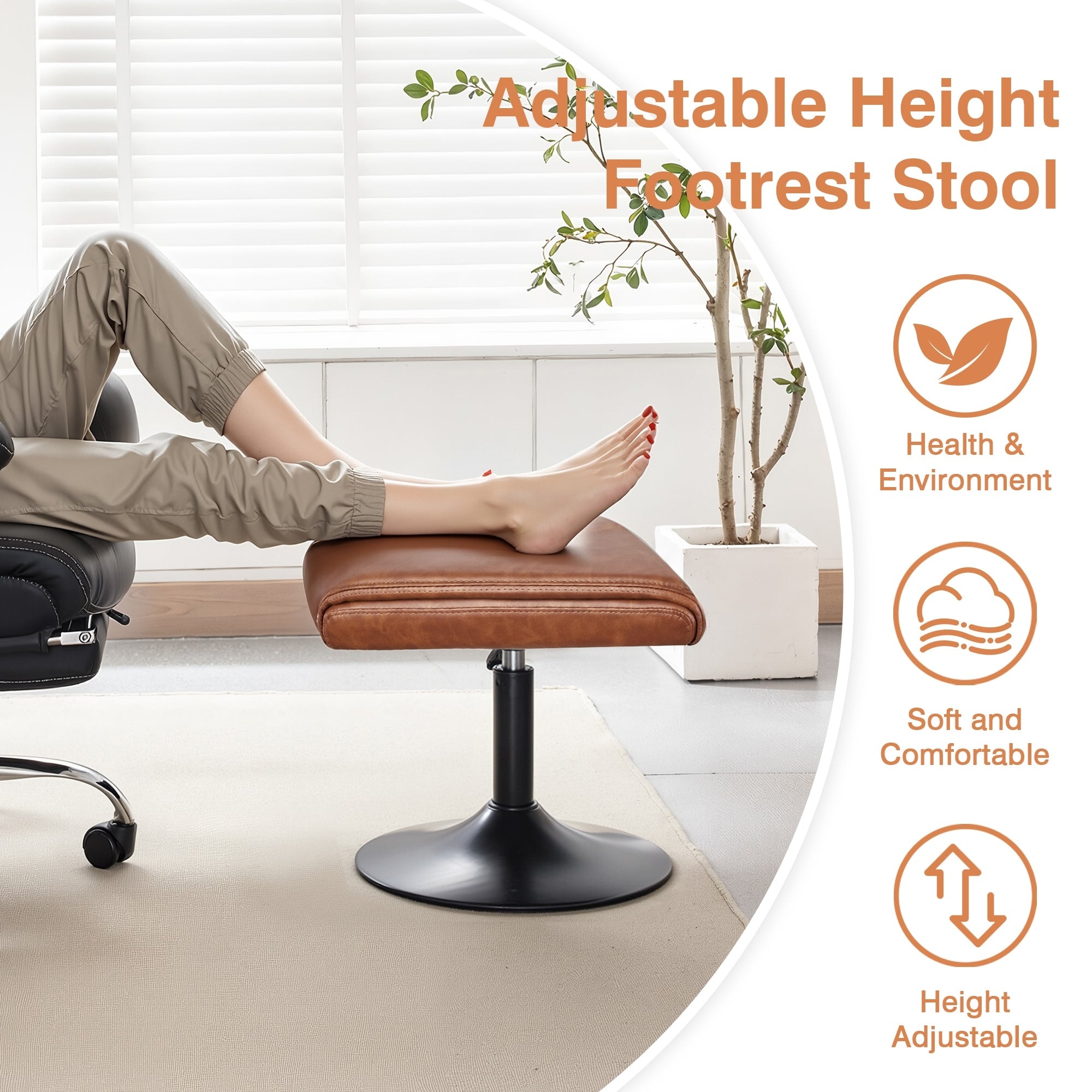 Javlergo Adjustable Height PU Leather Ottoman with 360° Swivel