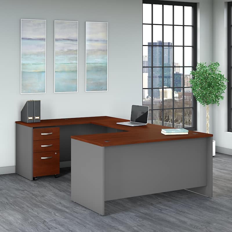 Series C 60W U Shaped Desk with Drawers by Bush Business Furniture - Bronze Finish