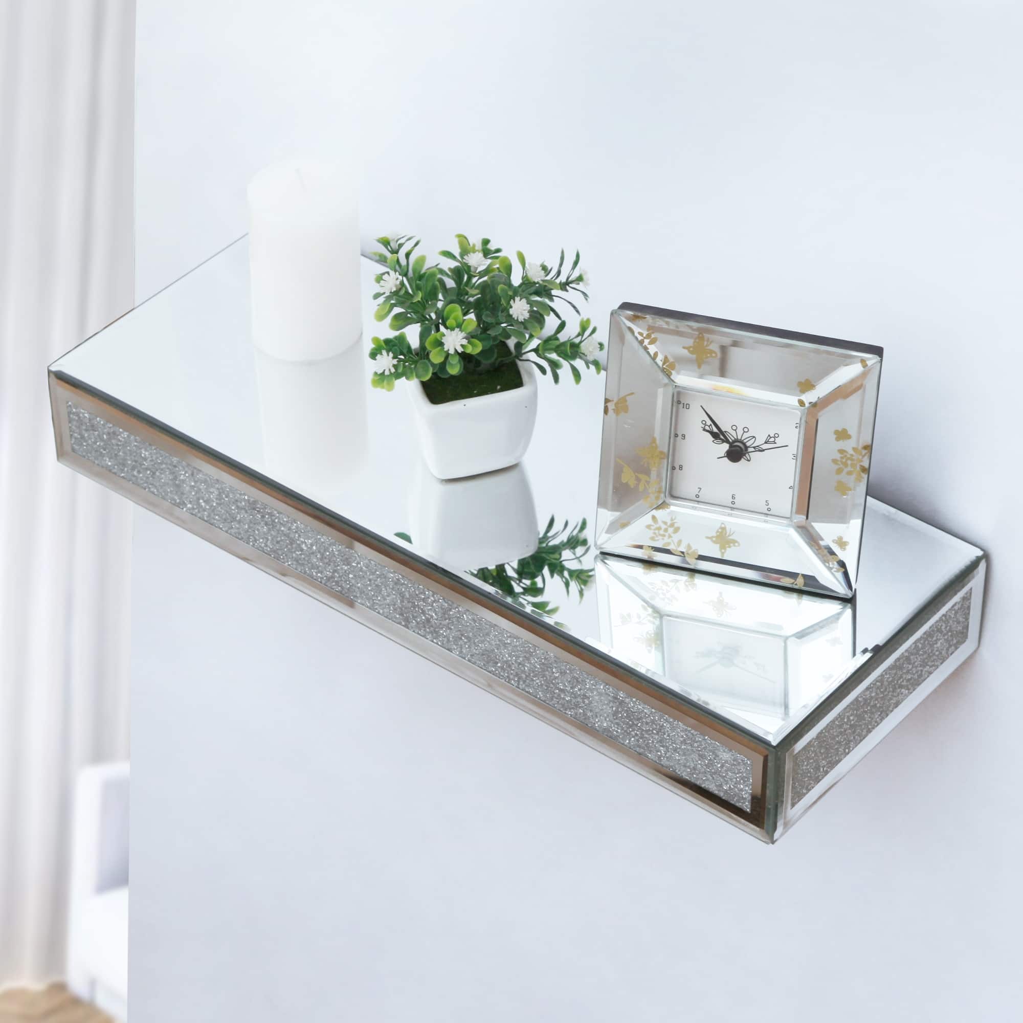 Mirrored Floating Wall Shelf Crystal WallMounted Storage Organizer