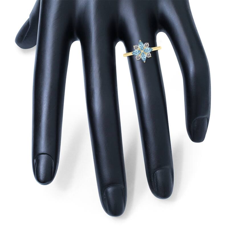 Marquee Jewels 3/4 Carat TW Aquamarine and Diamond Flower Ring in 10K Yellow Gold