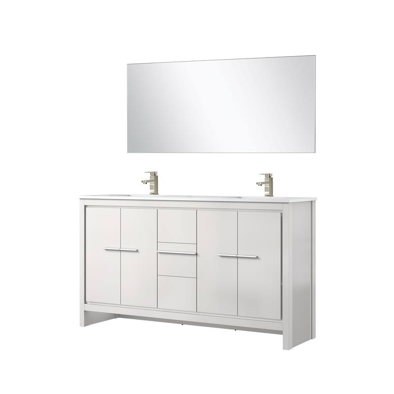 Lafarre Bath Vanity with Cultured Marble Top, Sink, Mirror and Brushed Nickel Faucet