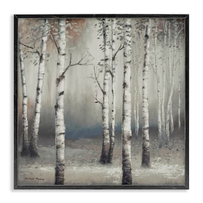 Stupell Birch Trees Misty Haze Grey Forest Scene Framed Wall Art