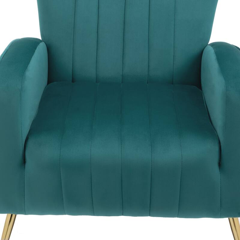Mid-Century Velvet Wingback Accent Chair with Metal Legs