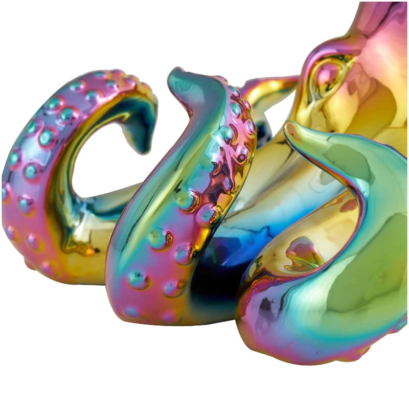 Multi Colored Ceramic Octopus Decorative Sculpture with Rainbow Shimmer Finish