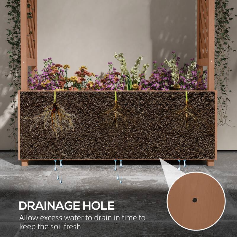 Outdoor Wooden Raised Planter Box with Arch Trellis, Self-Draining