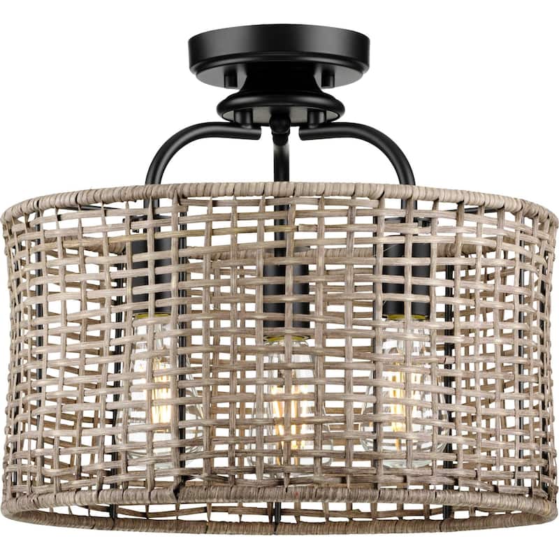 Progress Lighting Lavelle 3 Light 16" Wide Semi-Flush Drum Ceiling - Matte Black
