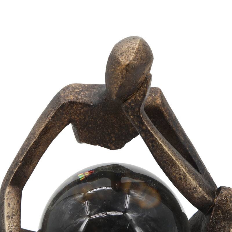 Sagebrook Home 8" Aracar Bronze Statuary With Cyrstal Sphere, Set of 2 - 7" x 6" x 8"