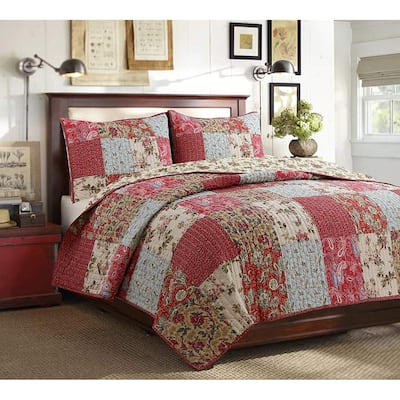 Cozy Line Rosemond 3-piece Reversible Floral Patchwork Quilt Bedding Set