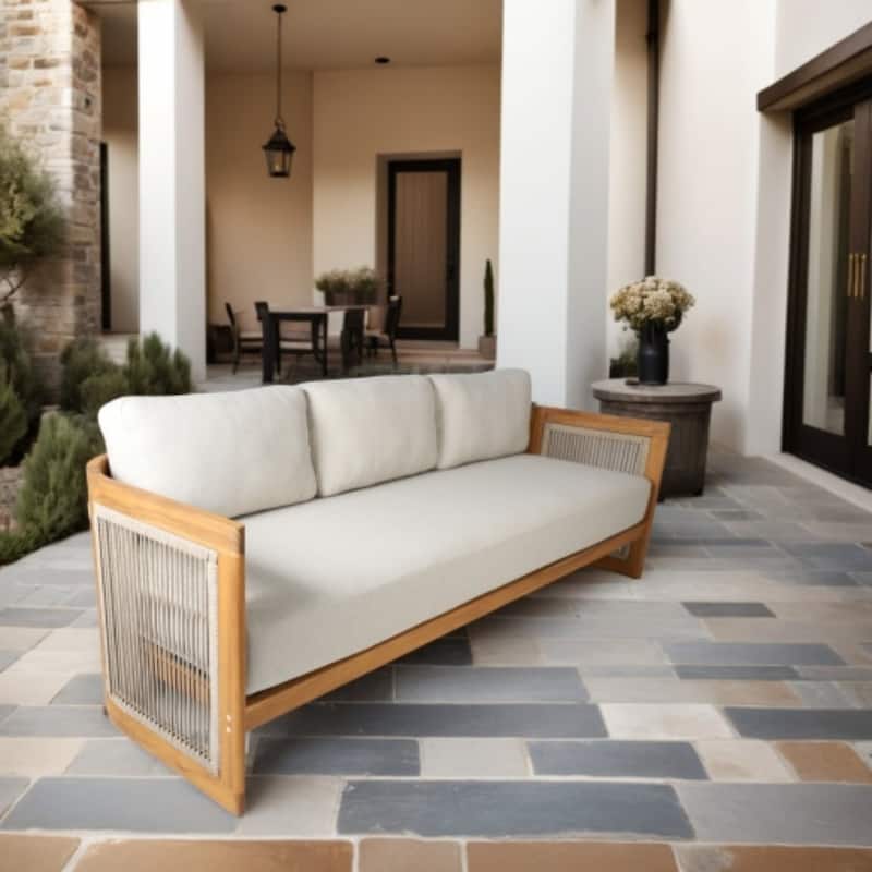 Outdoor Acacia Wood 3-Seater Sofa with Stylish Cushioned Seating for Outdoor Living