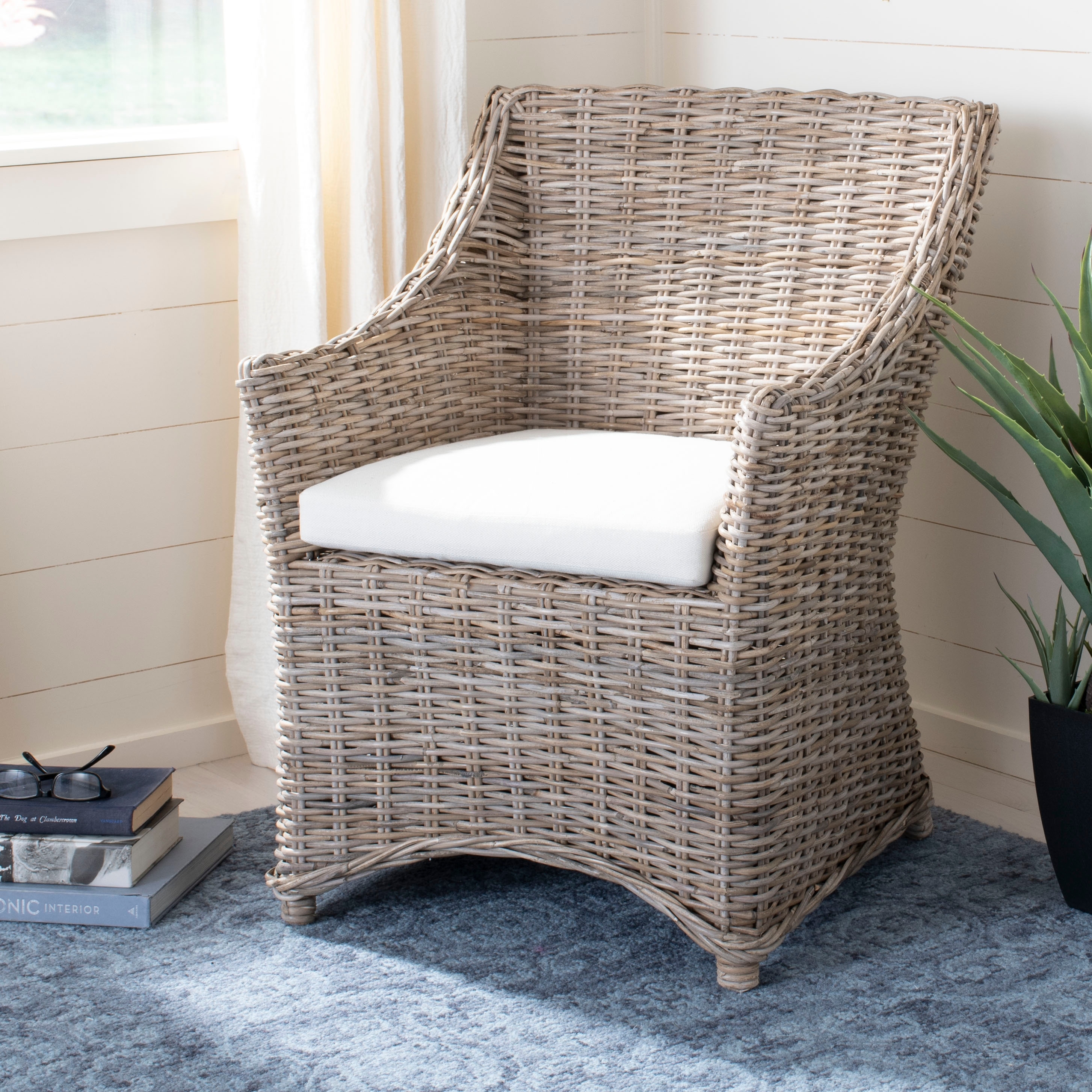 SAFAVIEH St. Thomas Wicker Washed Brown Wingback Arm Chair (Fully Assembled). - 26" W x 23" D x 34" H