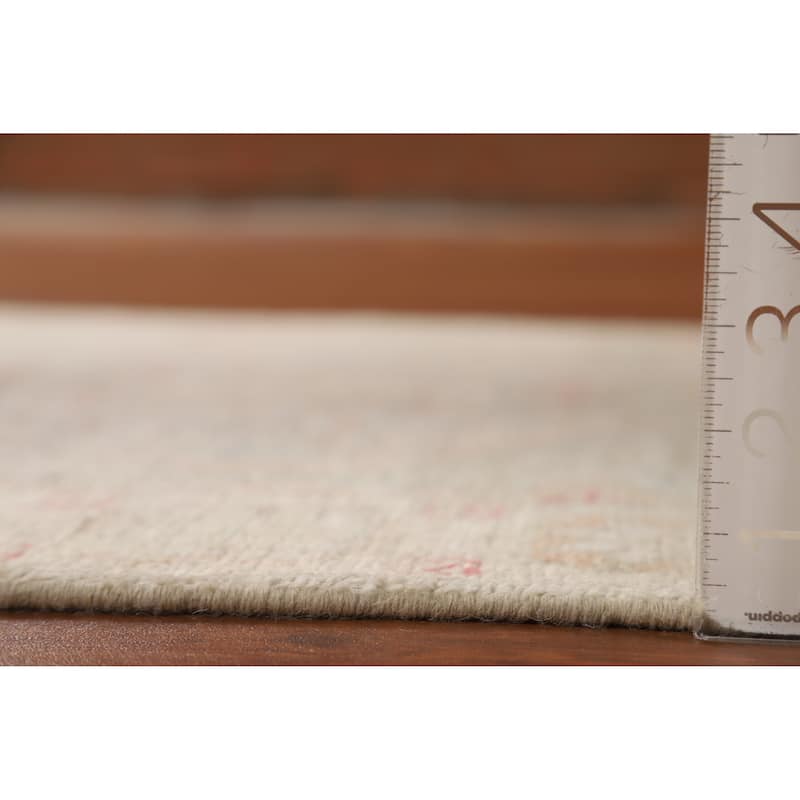 Hand Knotted Oriental 100% Wool Carpet Transitional Geometric Beige & Ivories Oushak Runner Rug - 10' 2'' X 3' 5''
