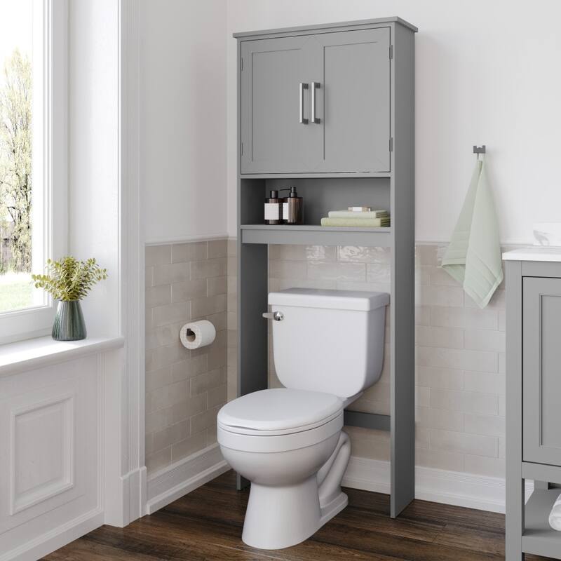 Modern Over the Toilet Cabinet with Shelves and Magnetic Closure Doors - Gray