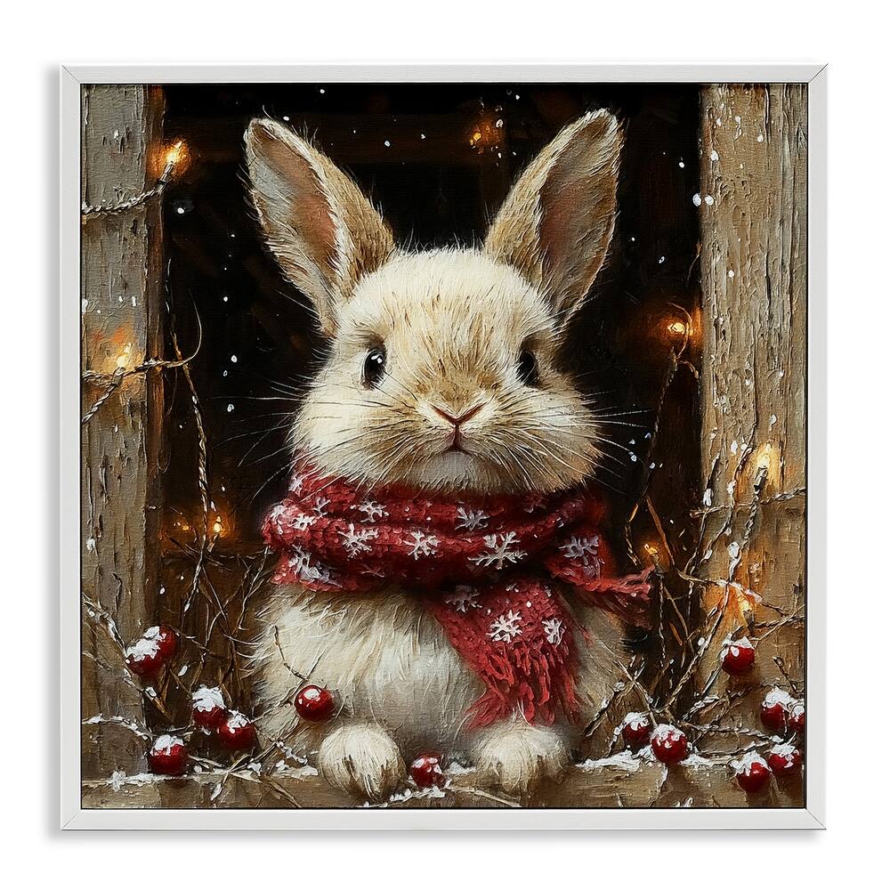 Stupell Bunny with Snowy Holly Berries Framed Giclee Art Design By Riley B