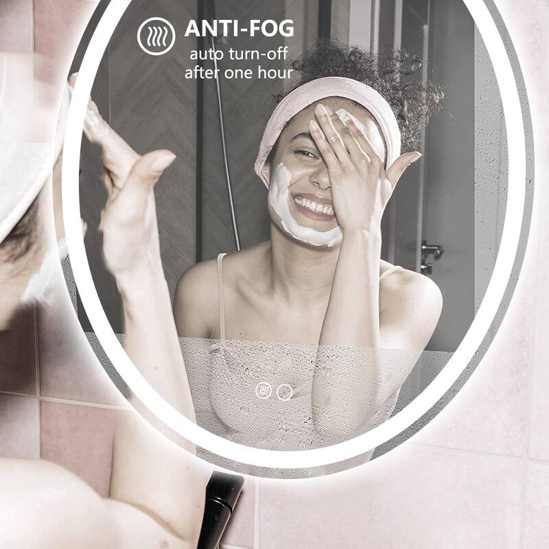KIOTEE Super Bright Oval LED Lighted Anti-Fog Tempered Glass Bathroom Vanity Mirror with ETL and 3-Year Warranty