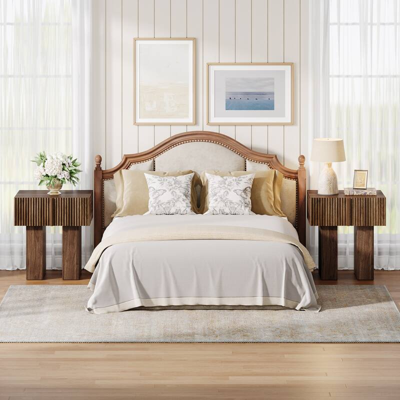 Modern Nightstand, Fluted Night Stand with Storage Drawer for Bedroom, Living Room