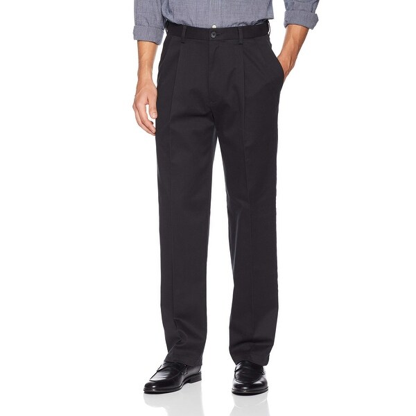 Haggar Mens Pants Black Size 40x29 Relaxed Fit Chinos Pleated Stretch. Opens flyout.