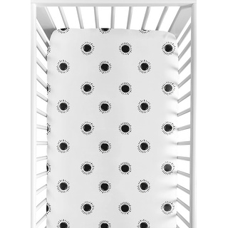 White Black Boho Sun Boy Girl Fitted Crib Sheet - Black and White Bohemian Celestial Sky Gender Neutral Desert Sunshine Nature
