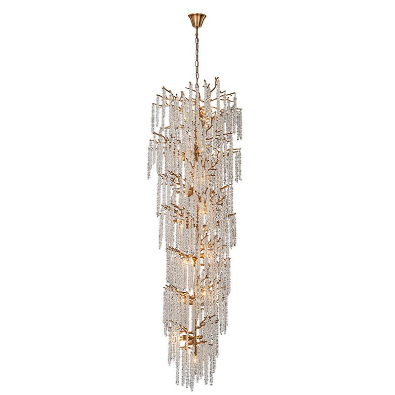 24'' W x 156'' H 21-Light Tree Branch Glass Chandelier in Antique Brass with Clear Glass for Staircases, and Tall Ceilings - W24'' - Antique Brass