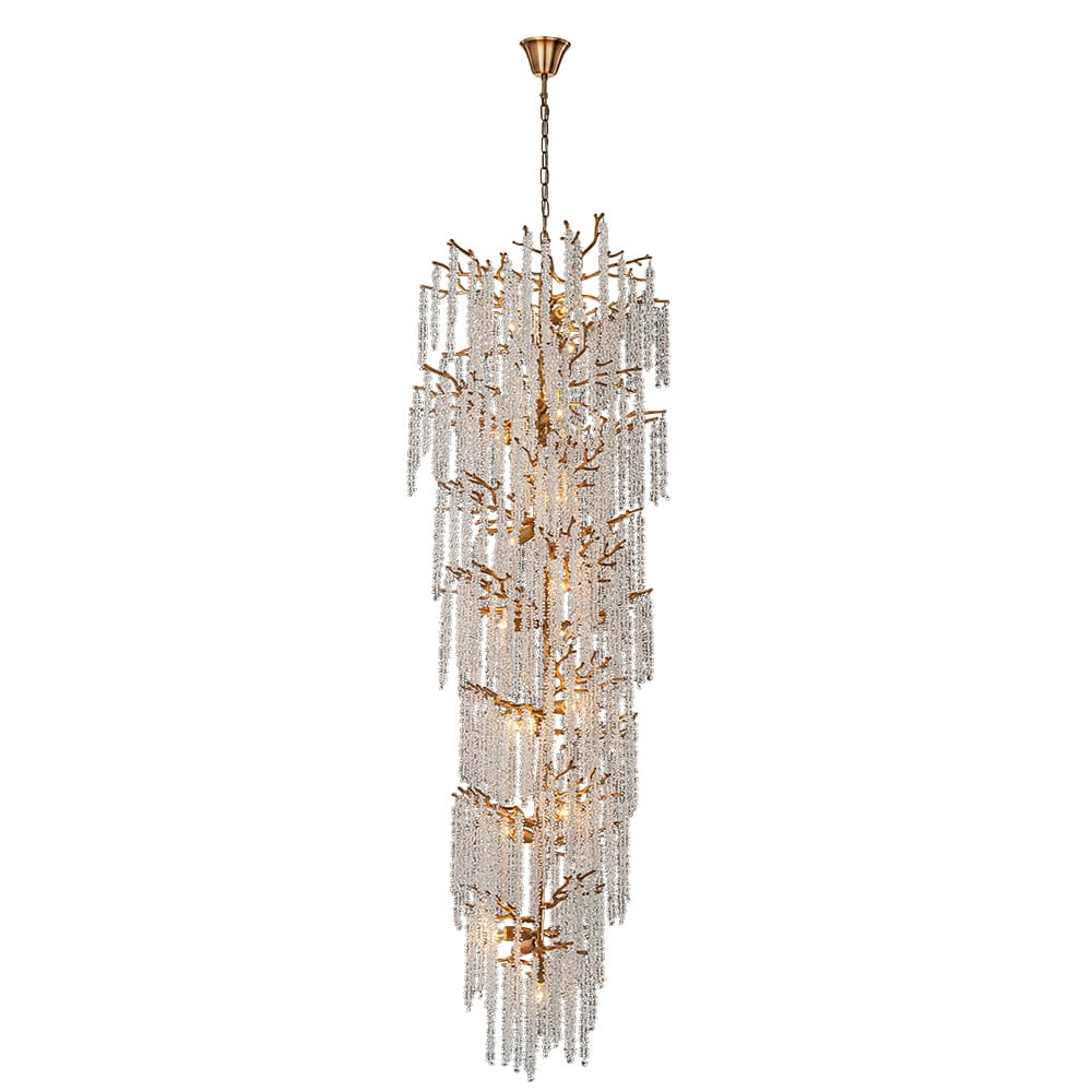 24'' W x 156'' H 21-Light Tree Branch Glass Chandelier in Antique Brass with Clear Glass for Staircases, and Tall Ceilings