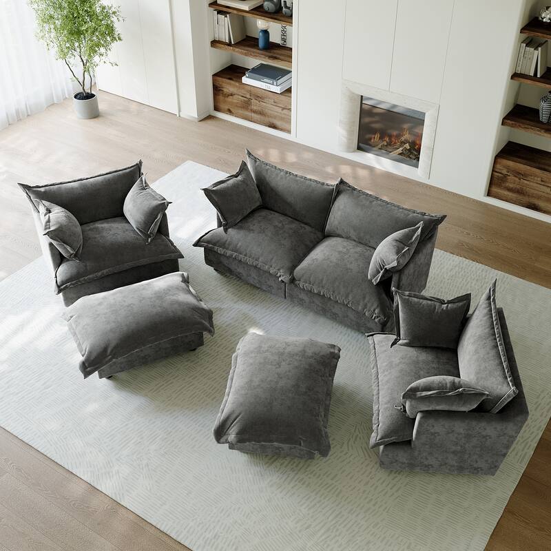 6 Piece Oversized Chenille Comfy Cloud Modular Sectional Sofa Set
