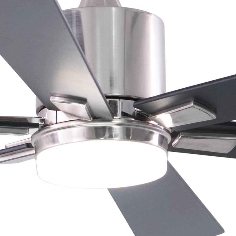 VAXCEL Wheelock Satin Nickel Outdoor Ceiling Fan, Reversible Black-Driftwood Blades, LED Light Kit, Remote 6 Speeds, DC Motor