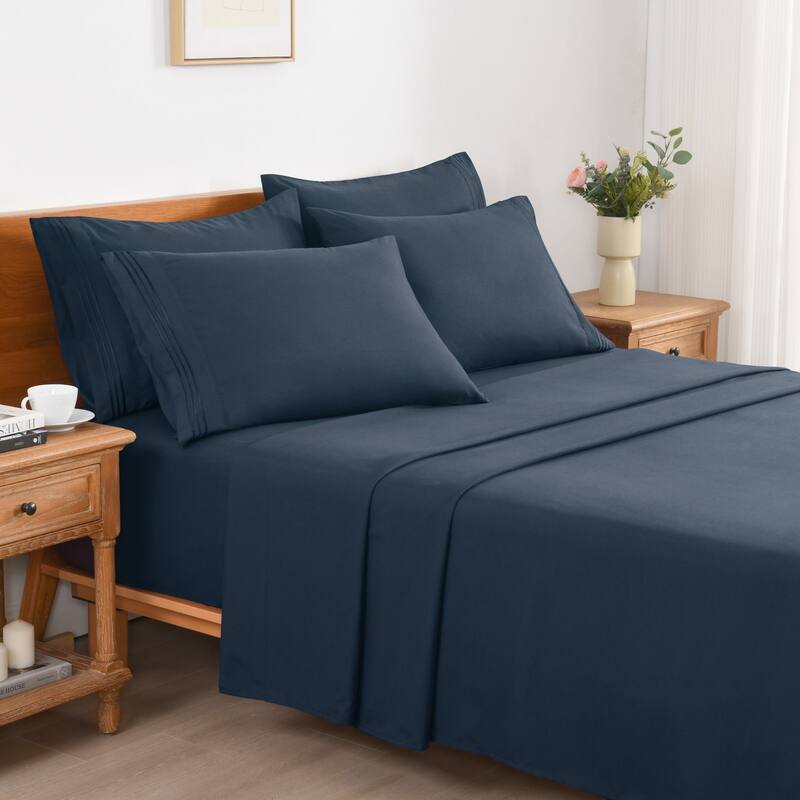 4/6 Pcs Soft Solid & Embroidery Bed Sheets Set