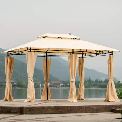 137"x102" Outdoor Gazebo Steel Fabric Rectangle Soft Top Gazebo with Removable Curtains for Water&UV Resistant&Rust