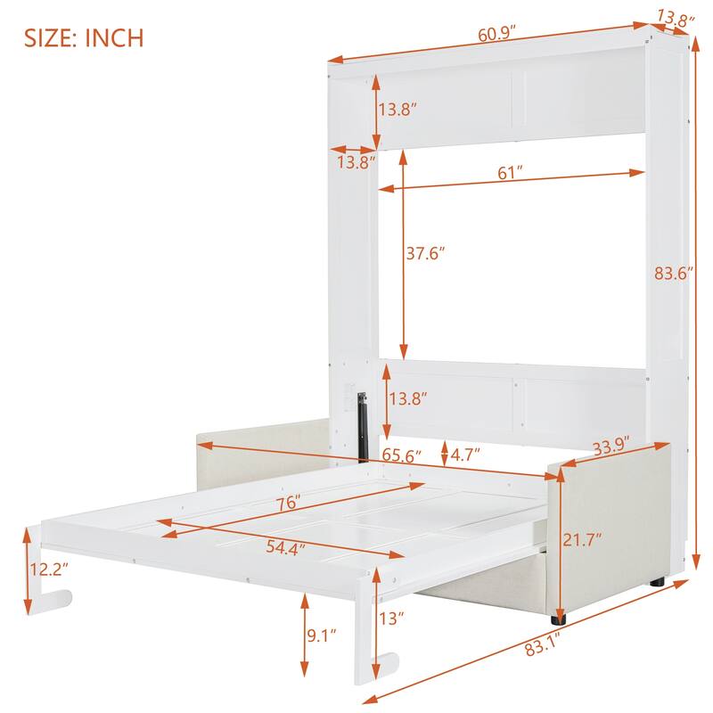 Multifunctional Full Size Murphy Bed with Sofa & Cushion, Ideal for Studio Apartments & Space Efficiency