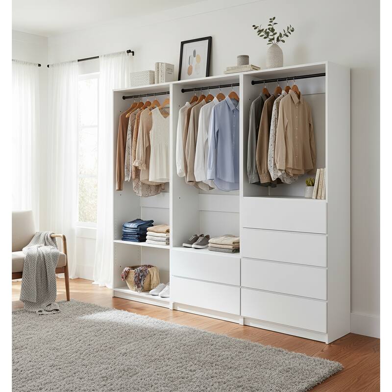 Prosper White Freestanding Walk in Wood Closet System - 94.2"W x 15.7"D x 83" H