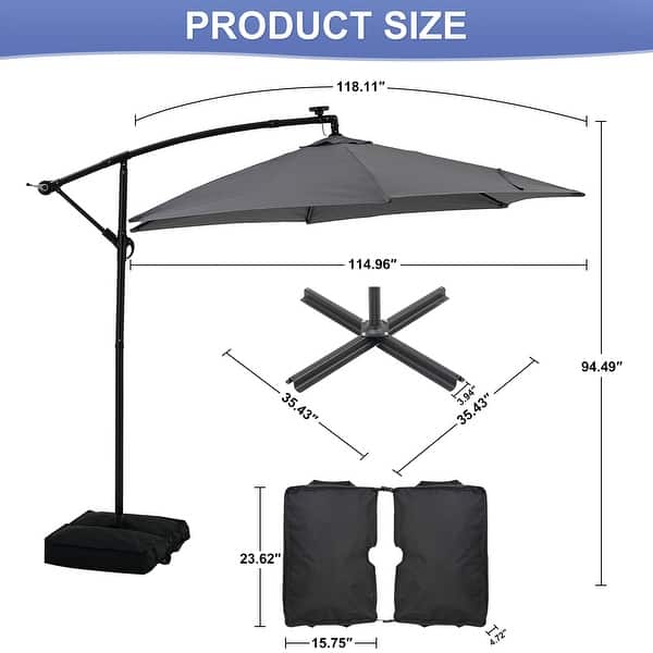 ainfox 11ft 2 tier offset hanging patio solar-powered umbrella 15ft Large with Solar Lights, Double-Sided Outdo Shop Tacu 2.52 inches Ainfox 10FT Solar LED Outdoor
