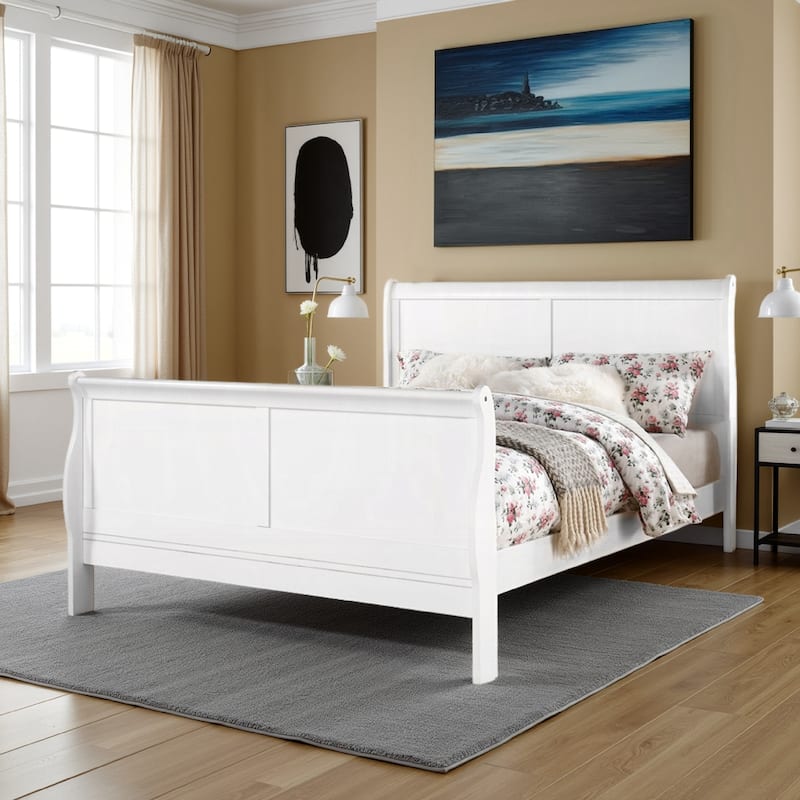 Sleigh Design Full Size Bed with Sleek Legs, White