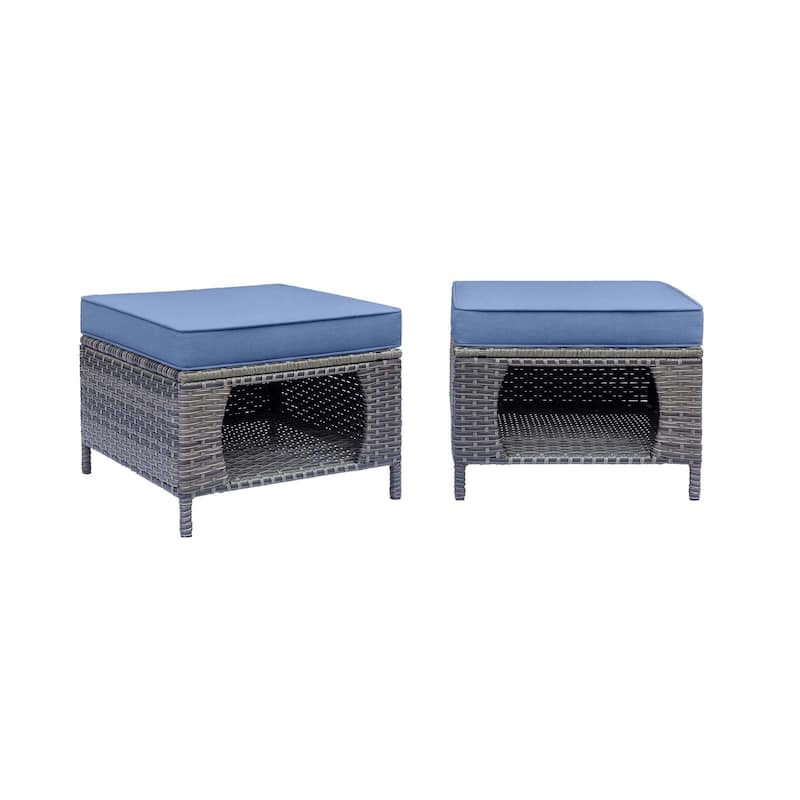 2 Pieces Outdoor Patio Furniture Rattan Storage Ottoman with Cushion