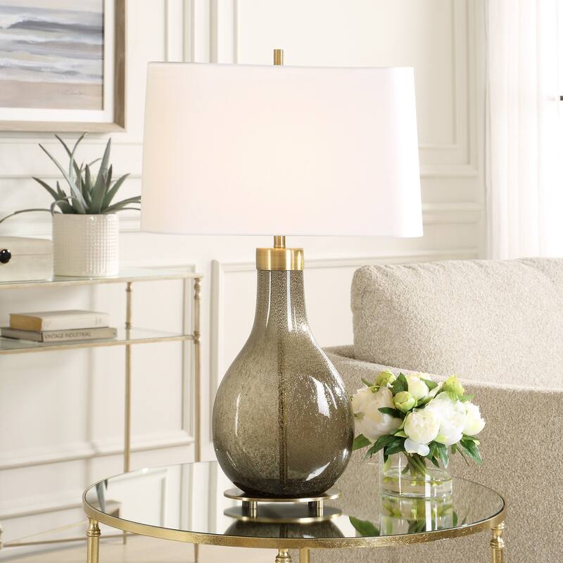 Seeded Teardrop Glass Table Lamp with Oval Drum Shade - 29.25" - Bronze