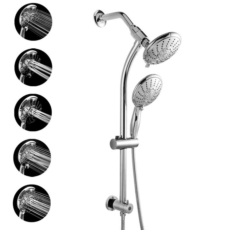 Double Rain Shower Set 5 Setting Hotel Spa Dual Bathroom Shower Heads Handheld Combo Brushed Nickel Shower Set