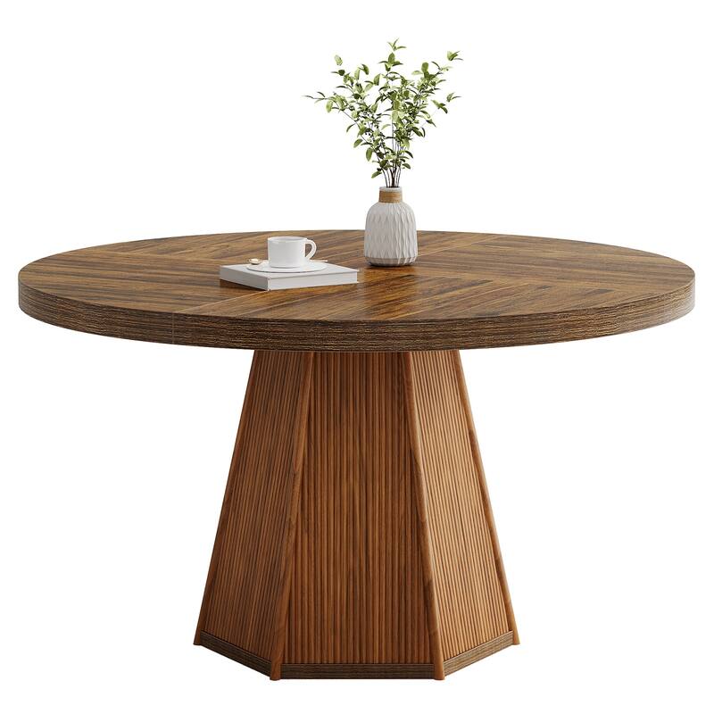 47" Farmhouse Wooden Round Dining Table with Pedestal for 4