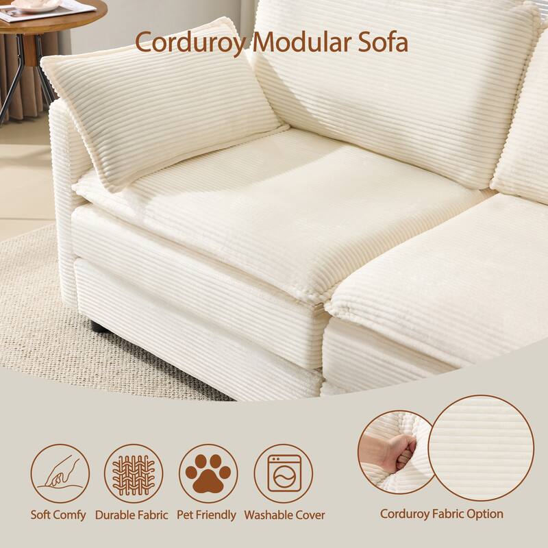 Corduroy Modular Lovesear Sectional Sofa Deep Seat Couch with Pillows