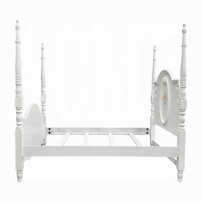 Auri Twin 4 Poster Princess Bed, Classic Arched Headboard, White Wood