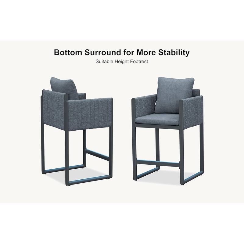 PURPLE LEAF Bar Stool Set of 2 Outdoor Rattan Bar Chair with Back Metal Bar Height Stool Wicker Barstool Dark Grey