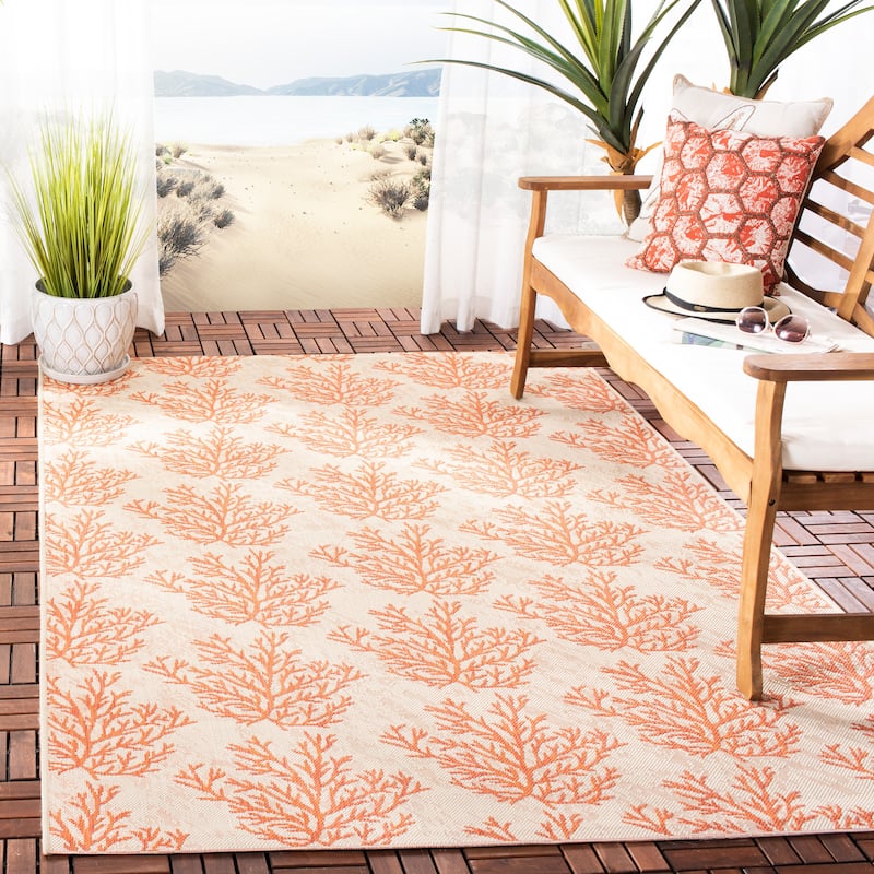 SAFAVIEH Courtyard Dieuwertje Indoor/ Outdoor Waterproof Patio Backyard Rug - 4' x 5'7" - Beige/Terracotta