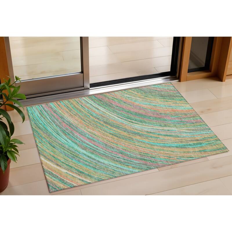 HomeRoots Abstract Transitional Rectangle Outdoor Rug - 3' x 5'