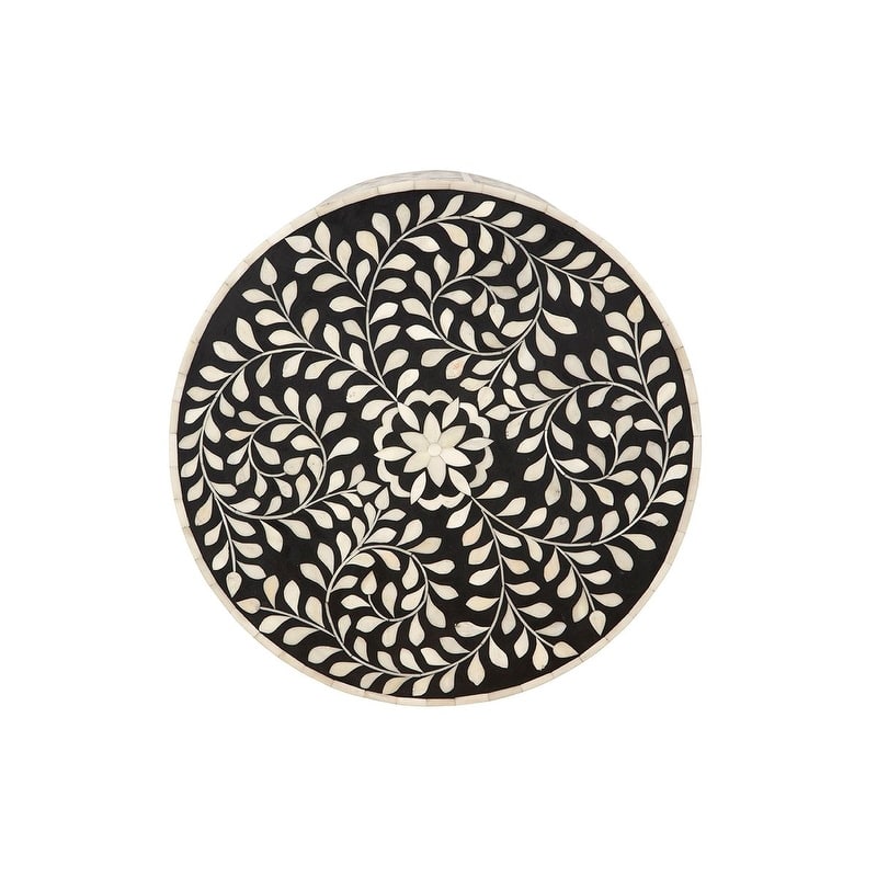 Furniture Classics Shell Bone Inlay Black Resin Ebony Side Table