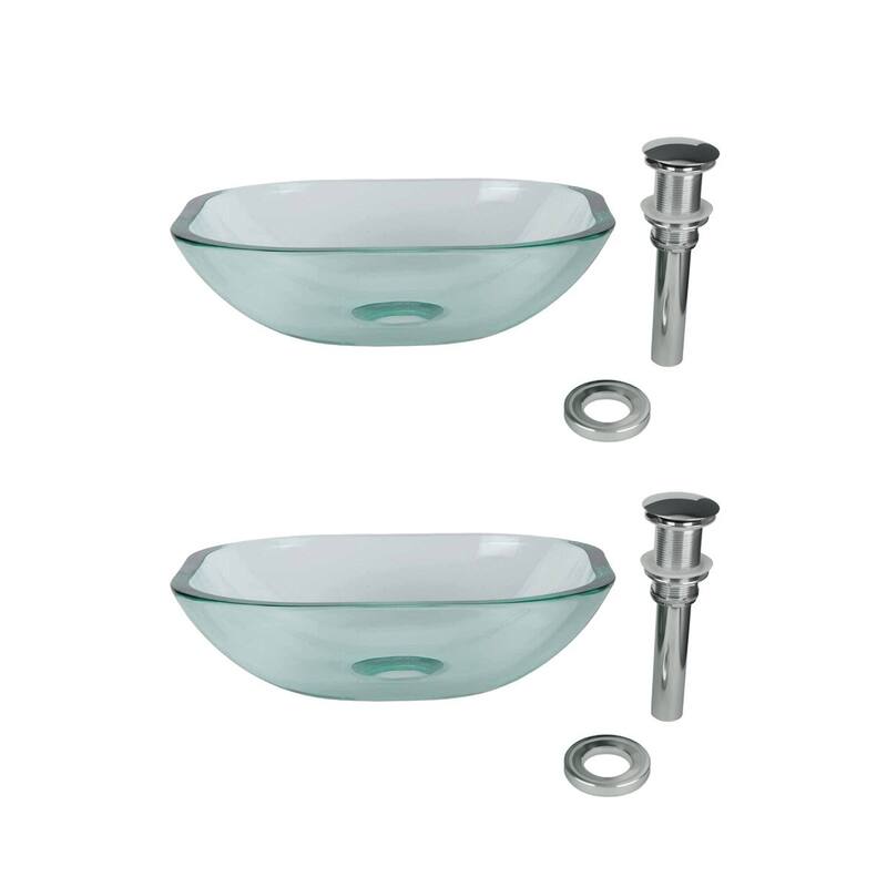 Tempered Glass Countertop Bathroom Sink 12.75" Square Sink with Chrome Sink Drain (Set of 2) Renovators Supply