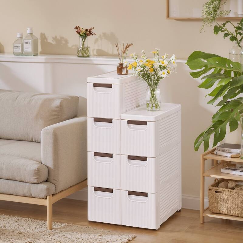 VECELO Slim Rolling Storage Bin 3/4/5-Tier Rolling Storage Cabinet with Drawers for Bedroom Bathroom Kitchen and Living Room