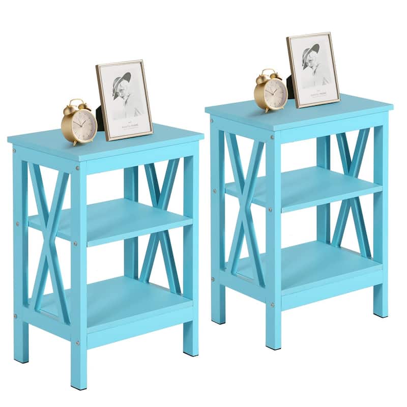 Modern Nightstand with 3-Tier Storage Shelves, Nightstands Set of 2 - Light Blue