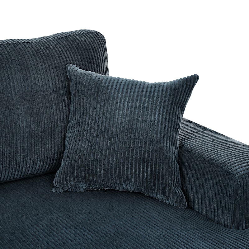 3-Piece Blue Corduroy Sectional: 60x120x33 inches, 199 lbs, Seats 4, U-Shaped, Minimalist, Removable Cushions