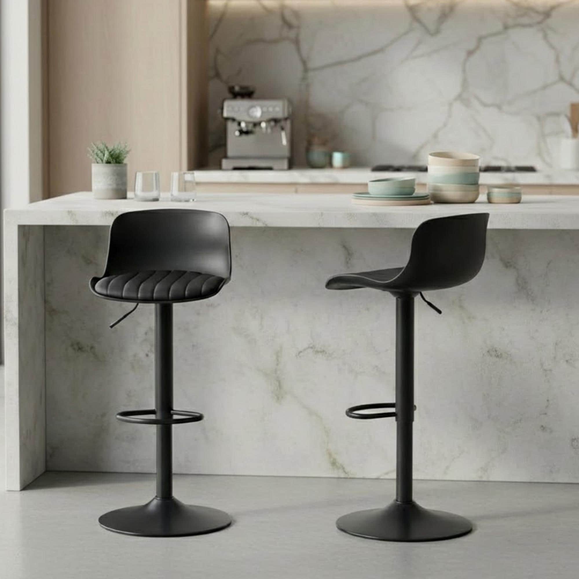 Modern Counter Height Barstools Set of 2,PU Leather Swivel Bar Chairs with Back and Adjustable Height for Kitchen Bar,Counter