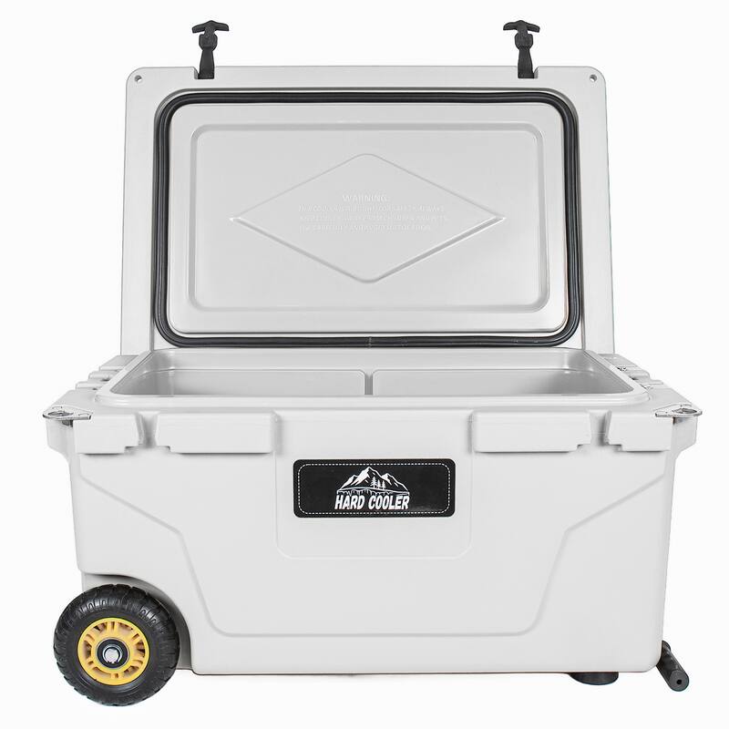 65 Quart Khaki Cooler, Ultra-Tough Hard Shell Ice Chest, Heavy-Duty Insulated Portable Cooler with 6-Day Ice Retention